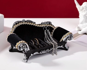 Baroque style mini sofa jewelry display box with ring slots and velvet lining