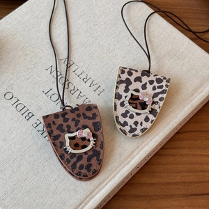 Leopard print leather kitten pendant necklace featuring magnetic triangle design