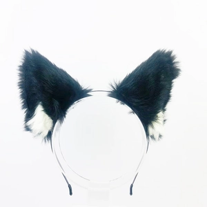 Handmade black furry cat ear headband with white inner fur detail for cosplay and Lolita