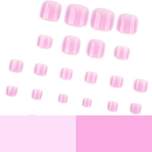 Minimalist French gradient pink press-on toe nails set with translucent jelly texture
