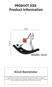 Dimensions détaillées du cheval à bascule en bois blanc avec selle rouge et verte