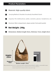 Brown vintage faux leather tote bag showing internal pockets and detailed dimensions