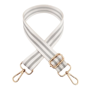 Adjustable woven wide shoulder strap with gold-line patterns and metallic lobster clasps