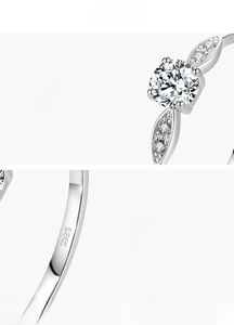 Close-up of S925 sterling silver ring with 5A cubic zirconia and hallmark engraving