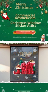Detail of red Christmas stocking and 3D lettering window stickers with UV printing