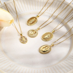 18K Gold Plated Copper Zirconia Virgin Mary Pendant Necklace Religious Guadalupe Goddess Medallion For Unisex Fashion Jewelry