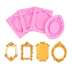 European Retro Photo Frame Silicone Mold Baroque Embossed Border For Fondant Chocolate Cake Decorating DIY Resin
