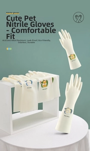 Detailed view of durable nitrile cleaning gloves with cute cartoon squirrel print