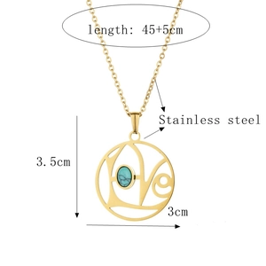 Collier doré en acier inoxydable avec pendentif LOVE, turquoise et chaîne réglable