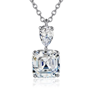 Elegante Kupfer Zirkon Anhänger Halskette Doppelstein Birnen Und Quadratischer Schliff Glänzender Schmuck Für Damen