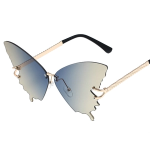 Fashion butterfly rimless sunglasses with gradient lenses and gold woven temples