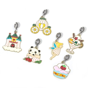 Set of 6 cute alloy enamel charms including panda, castle and pumpkin carriage for DIY jewelry