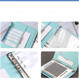 Light blue 100 envelope challenge binder with password lock for savings goals