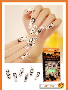 Halloween press on nail set with bat and monster patterns in orange packaging box