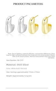 Parametri dettagliati delle dimensioni per orecchini a C lucidi in argento sterling S925