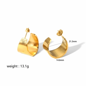 Polished golden stainless steel wide C-shape stud earrings for women 21.3mm