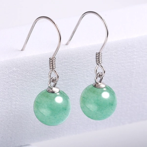 Aventurine Jade Round Bead Drop Earrings With 925 Sterling Silver Earring Post Elegant Green Jewelry For Women