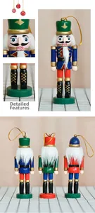Detailed view of 13cm wooden nutcracker ornaments with gold cords and fuzzy white beards
