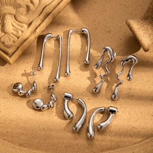 Minimalist Irregular Liquid Metal Earrings Stainless Steel Drop Studs Aesthetic Fashion Jewelry For Women