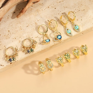 Boucles d'Oreilles Vintage en Cuivre et Zirconia Mauvais Œil pour Femmes Luxe Tête de Léopard Émail Pendantes Baroque Bijoux Mode Cadeau