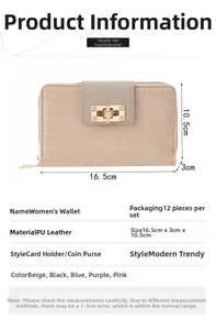 Detailed view of women long wallet showing dimensions 16.5cm length and 10.5cm height