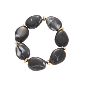 Minimalist acrylic bracelet with irregular marble resin beads and golden ring accents
