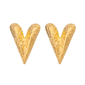Vintage 18K gold plated stainless steel heart earrings with hammered metal texture