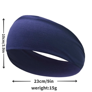 Elastic navy blue sports headband for running and yoga with size measurements