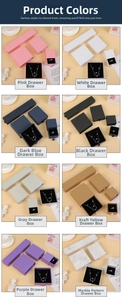 Pull-out drawer jewelry boxes in eight assorted colors and sizes for rings and necklaces
