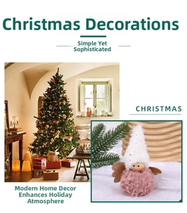 Close-up of pink plush angel ornament with golden sequined hat for Christmas tree decor