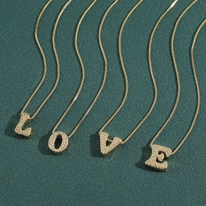 Women Initial Letter Pendant Necklace Copper Gold Plated Zircon Inlaid Box Chain Clavicle Jewelry Versatile Gift