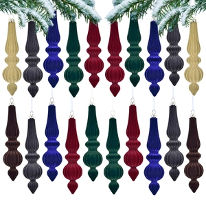 20-piece set of elegant flocked teardrop Christmas finial ornaments in assorted colors