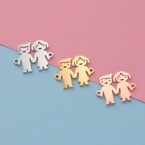 Cartoon boy and girl metal pendants in silver, gold, and rose gold finish for DIY jewelry