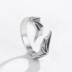 Vintage 925 sterling silver devil wings open ring with detailed gothic textures