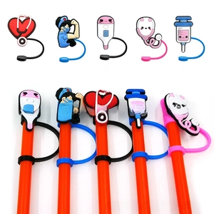 Medical themed silicone straw toppers featuring stethoscope and nurse hat designs