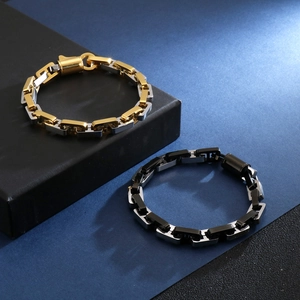 Men's hip-hop style stainless steel geometric chain bracelet in gold and silver finish