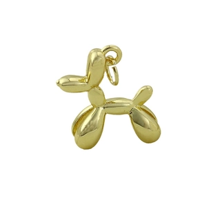 Polished gold balloon dog pendant with micro-pave zircon on a white background