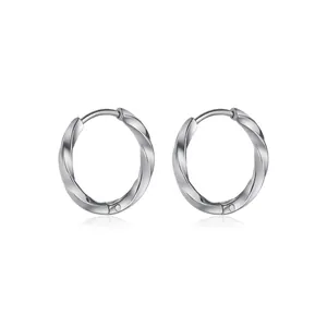 Silver twist hoop earrings detail with 2.5mm thickness and 12mm inner diameter
