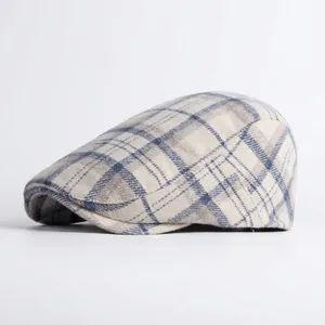 Vintage Plaid Newsboy Cap Woolen Tweed Flat Cap British Style Retro Adjustable Ivy Hat For Men Women