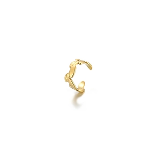 Elegant gold plated open ring featuring a minimalist geometric leaf and petal motif