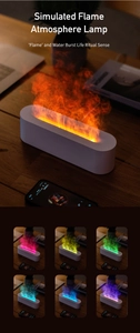 Detail view of colorful 3D flame humidifier showing various simulated light color effects