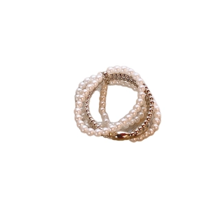 Elegant multi-layer pearl ring with gold-plated beads and vintage French style design