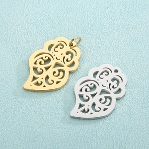 Hollow heart-shaped leaf pattern pendants in gold and silver stainless steel finish