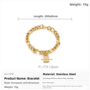 Detaillierte Größentabelle für Edelstahl-Gliederkette mit goldenem Schlossanhänger