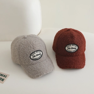 Plush lamb wool baseball caps in grey and red with vintage embroidery for autumn and winter