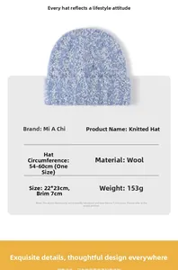 Close-up of light blue wool knit hat showing plush texture and folded brim detail
