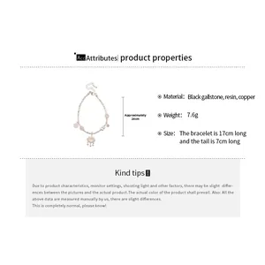 Detailed size parameters of the silver lock bracelet with black gallstone and resin beads