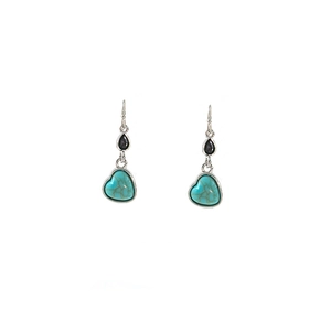 Vintage silver heart earrings with turquoise stones and bohemian water drop accents