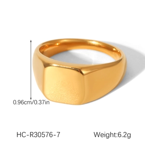 Detailed view of square 18k gold plated ring showing width measurement of 0.96cm