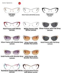 Collection of cat-eye metal frames in gold, silver, black and leopard print options